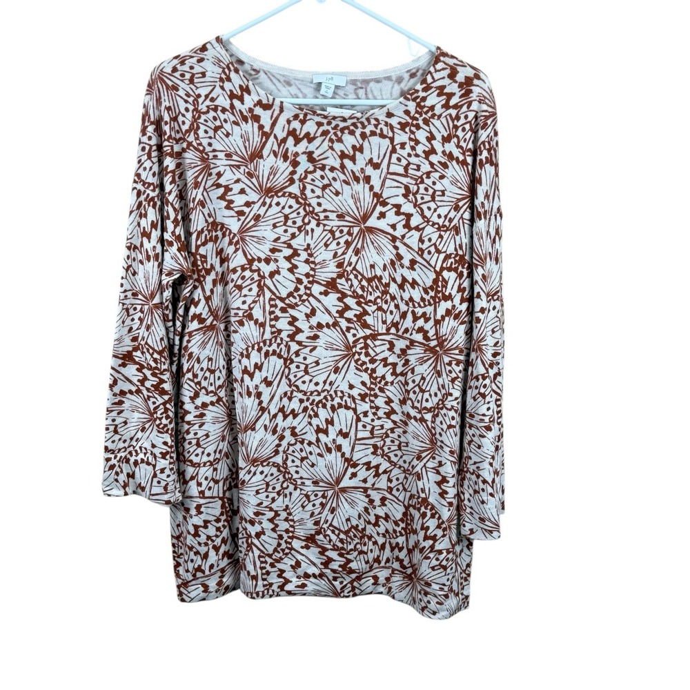 J. Jill Top LT Cream Butterfly‎ 3/4 Sleeve Thin Sweater Novelty Old Money Flowy